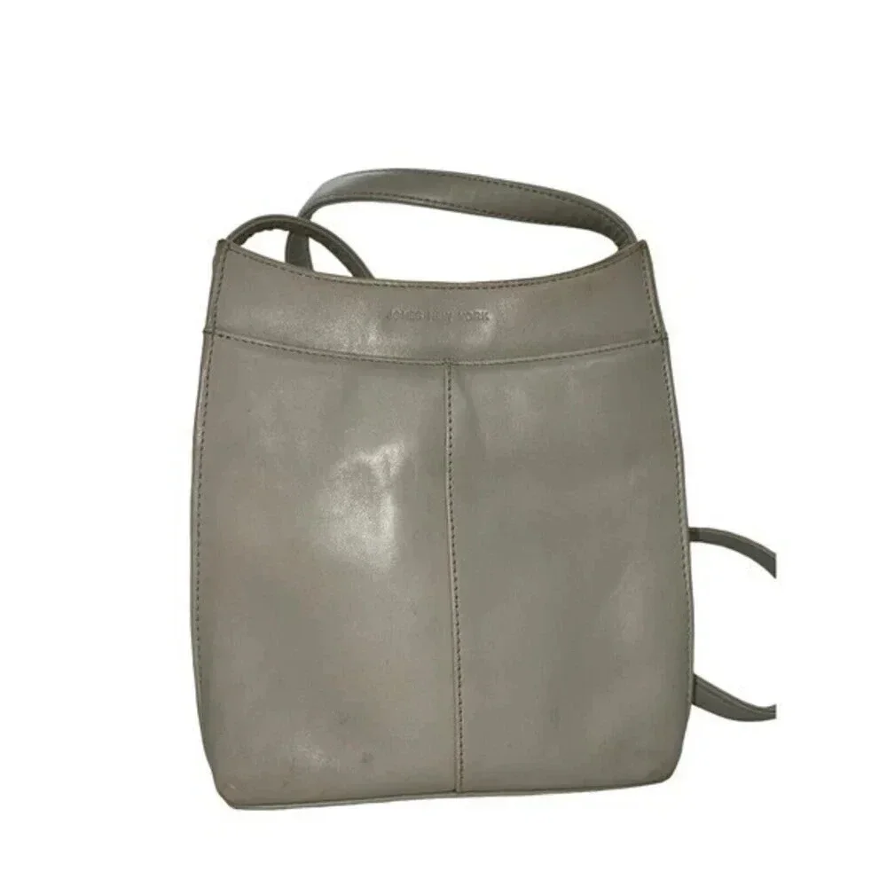 Jones New York Vintage Leather Shoulder Bag Slim Purse Bone​​​‎